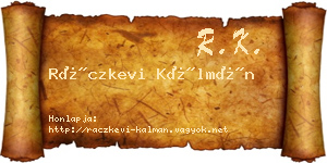 Ráczkevi Kálmán névjegykártya